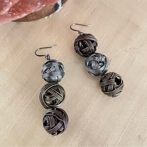 2/$29 Artisan Handmade Textured Mixed Metal Drop Earrings 2.5” Punk Geometric